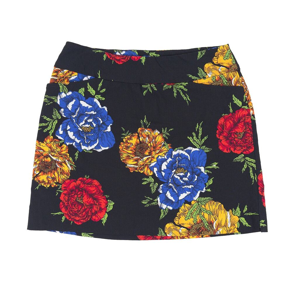 Swing Control Golf Skort Women 12 Black Floral Pull On Built In Shorts Stretch
